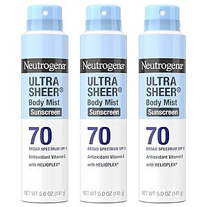 [SnS] $12.82 | 3-Pack 5-Oz Neutrogena Ultra Sheer Dry Touch Sunscreen Spray, SPF 70 at Amazon