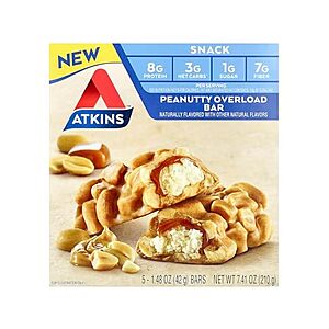 $4.91 | Atkins Snack, Peanutty Overload Bar, 5 Bars, 1.48 oz (42 g) Each at Woot!