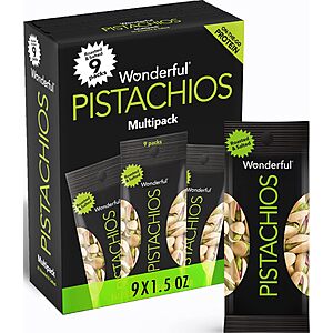 9-Pack 1.5-Oz Wonderful Pistachios Roasted & Salted In-Shell Snack Bags $6.03 w/ S&S + Free Shipping w/ Prime or on $35+