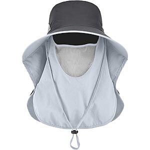 LCZTN Women's & Men's Wide Brim Sun Hat w/ Removable Face & Neck Flap w/ UPF 50+ (Dark Gray) $4.89 + Free Shipping w/ Prime or on $35+