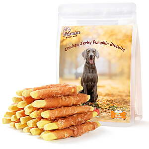 Pawmate Chicken Jerky Wrapped Pumpkin Biscuits Dog Treats, Promote Digestion Soft Chews for All Dogs, 11 oz $11.99