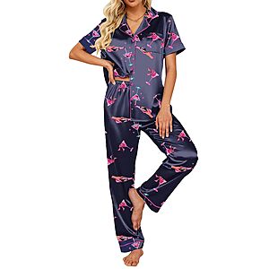 2-Piece Ekouaer Women's Satin Short Sleeve Pajama Set (Various) $10.99 + Free Shipping w/ Prime or on $35+