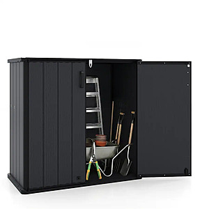 Costway - Outdoor Storage Shed, 23.5 Cu.ft All-Weather Storage Box with Floor, Lockable Door - Black $159.99