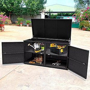 Costway 88 Gallon Garden Patio Rattan Storage Container Box Bin Shelf Black $119.99