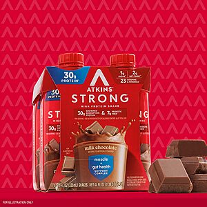 Atkins Strong High Protein Shake, Milk Chocolate Flavored, 12 Count $14.32