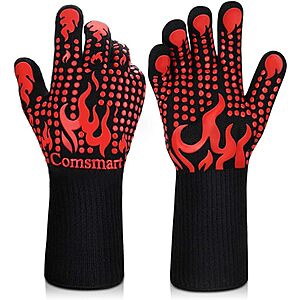 BBQ Gloves, 1472 Degree F Heat Resistant Grilling Gloves Silicone Non-Slip Oven Gloves Long Kitchen Gloves for Barbecue, Cooking, Baking, Cutting $7.99