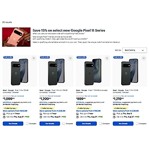 YMMV: 15% Off Select Google Pixel 11 Series + Up to $350 Best Buy e-Gift Card (Check Email), from