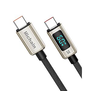 6' Hichain 60W USB-C to USB-C Braided Cable w/ LED Display $5.99 + Free Shipping w/ Prime or on $35+
