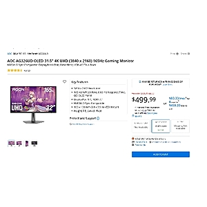 32" OLED 4k 165Hz Gaming Monitor - $499
