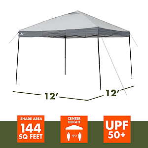 Ozark Trail 12 ft x 12 ft Instant Straight Leg Camping Canopy, Gray, $132, FS, Walmart