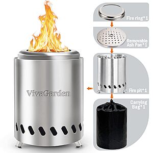 Tabletop Fire Pit, VivaGarden Smokeless Firepit Outdoor & Patio, Safe Burning Portable Mini Table Top Firepit with Carry Bag (Silver, 8.0H x 5.8D), $17.09, Amazon