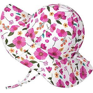 HONGTEYA Baby Girls’ UPF 50+ Adjustable Wide-Brim Flower Sun Hat w/ Chin Strap (0–6 Months) $2.79 + Free Shipping w/ Prime or on $35+