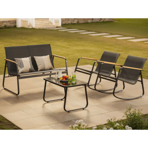 5-Pieces Outdoor Rocking Conversation Set with Loveseat, Wood Armrests and Coffee Table (6 colors) - from $122.99 + free delivery