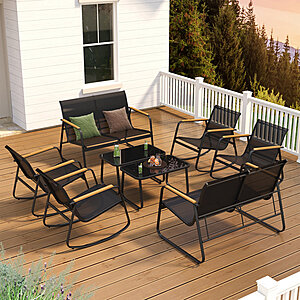 8-Person Cooling PVC-coated polyester Outdoor Patio Seating Group With Loveseat, Rocking Chairs & Solid Wood Armrests - $230 + free shipping