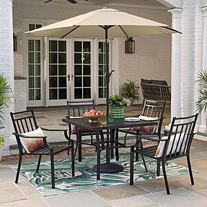 Style Selections Ashton 5 -Piece Black Patio Dining Set Steel Square Table with 4 Stationary Chairs - $248 + free delivery