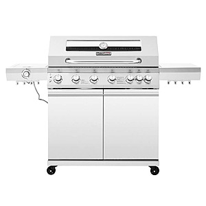 Royal Gourmet Deluxe Stainless Steel 6-Burner Gas Grill with Side & Infrared Rear Burners, LED Knobs & Glass View Window, Silver $679.99