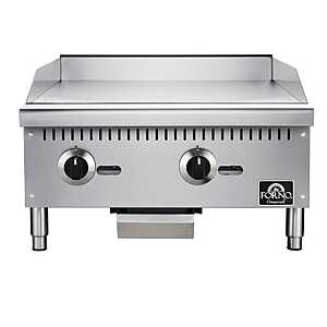 Forno Commerciale 24 Inch Gas Griddle, 2 Burners, 60,000 BTUs, Carbon Steel Plate, Stainless Steel $829
