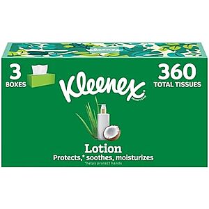 [SnS, AC] $13.50* | 3 × 3-Pack 120-Count Kleenex Lotion 3-Layer Facial Tissues w/ Coconut Oil ($4.50 each) at Amazon