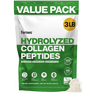5-Lb Fernes Hydrolyzed Collagen Peptides Powder Type I & III $27.60 w/ S&S + Free Shipping w/ Prime or on $35+