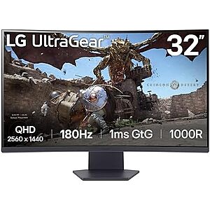 $179.99* | 32" LG 32GS60QC-B Ultragear 2560x1440 180Hz 1ms Curved VA Monitor at Amazon