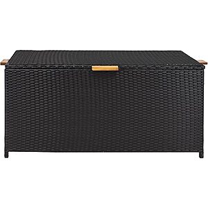 Sunnydaze 75-Gallon Faux Wicker Outdoor Deck Storage Box with Acacia Wood Handles - Hinged Lid, Brown $107.99