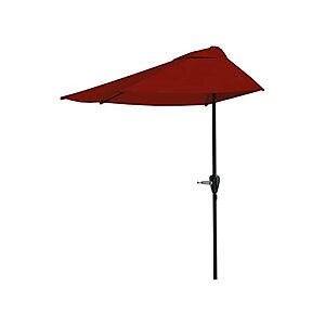 Half Umbrella Outdoor Patio Shade - 9 ft Patio Umbrella with Easy Crank (Maroon Red) - $22.99 + free ship w/ Prime