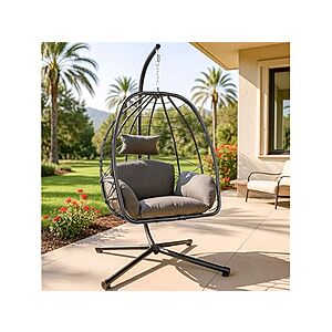 ZZW Egg Chair with Stand Outdoor Ratten Wicker Hanging Egg Chair - $141.99 + free ship w/ Prime