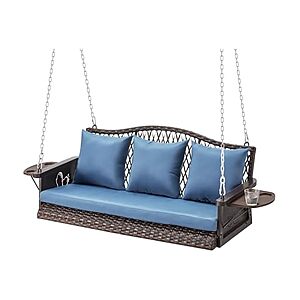 ZZW Upgraded Wicker Hanging Porch Swing - $146.99 + free ship w/ Prime