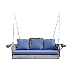 ZZW Wicker Hanging Porch Swing (Brown rattan/Red cushion - $146.99, Grey Rattan/Light-blue Cushion - $148.99) free ship w/ Prime