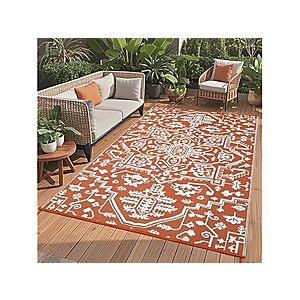 9x12 Large Outdoor Rug for Patio (Retro/Orange Red) - $39.99 + free ship w/ Prime