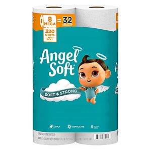 8-Pack Angel Soft Mega Roll Toilet Paper (320 2-Ply Sheets per Roll) $6 + Free Shipping w/ Prime or on orders over $35