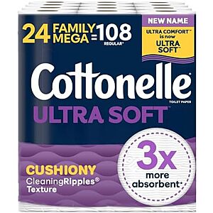 [SnS, AC] $37.42 | 2 × 24-Pack 296-Sheets Cottonelle Toilet Paper Family Mega Rolls (Ultra Soft) ($18.71 each) at Amazon