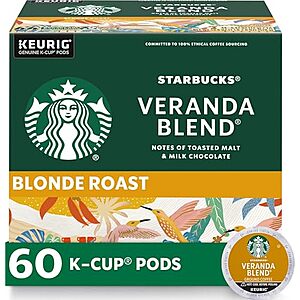 [SnS, AC] $25.48 | 60-Count Starbucks K-Cup Blonde Roast Coffee Pods (Veranda Blend) at Amazon (42.5￠ each)