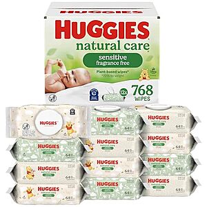 [SnS, AC] $12.98 | 12-Pack 64-Count Huggies Natural Care Baby Wipes (Sensitive & Fragrance Free) at Amazon