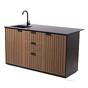 Keter Signature Compact Outdoor Kitchen Island with Sink, Storage Drawers & Cabinet, Brown, Weather-Resistant Resin Patio Prep Table with Countertop $1099.99