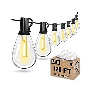 120FT LED Outdoor String Lights, Ultra Long Waterproof 30+2 Edison Shatterproof Bulbs Led Outside Patio Lights for Porch Deck Garden Backyard, $18.99, FS Prime, Woot!