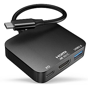 3-in-1 Vilcome USB-C to 4K@60Hz HDMI Adapter w/ USB 3.0 & 100W PD Charging (Black) $4.99 + Free Shipping w/ Prime or on $35+