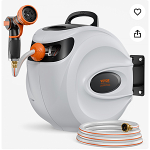 VEVOR Retractable Hose Reel, 130 ft x 1/2 inch, 180° Swivel Bracket Wall-Mounted, Garden Water Hose Reel with 9-Pattern Nozzle, Automatic Rewind $79.27