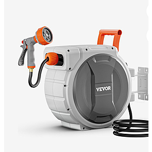 VEVOR Retractable Garden Hose Reel, 1/2 Inch x 145 ft Wall Mounted Hose Reel, Heavy Duty Garden Hose Reel with 9 Patterns Nozzle, Any Length Lock 1 $95