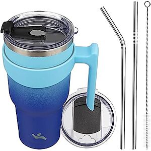 $7.88* | 40-Ounce Konokyo Insulated Stainless Steel Tumbler w/ Handle, 2 Lids, 2 Straws (Sky Blue) at Amazon