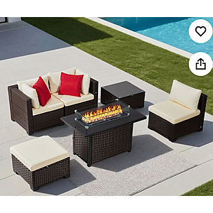 VEVOR 6-Piece Outdoor Patio Furniture Set AND FIRE PIT, Wicker Rattan Outdoor Sectional Conversation Set with 50000BTU Propane Fire Pit Table $427.79