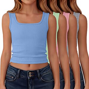4-Pack Halfchet Big Girl's Square Neck Lightweight Cropped Tank Tops (Various) from $6.49 ($1.62 each) + Free Shipping w/ Prime or on $35+