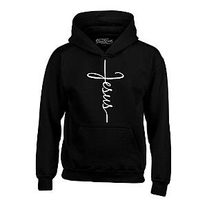 shop4ever Men or Women's Unisex Jesus Cross Pullover Hoodie (Black, Sizes S-XXL, 3XL) $9.99 + Free Shipping w/ Prime or on $35+