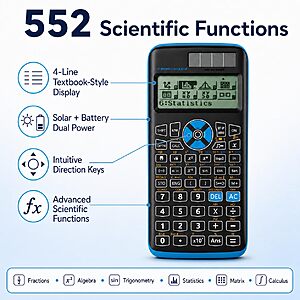 Rudnia Scientific Calculators for Students, 552 Functions, 4-Line 10+2 $9.99