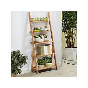 5-Tier Bamboo Ladder Shelf Bookcase $60.99 + Free Shipping w/ Prime