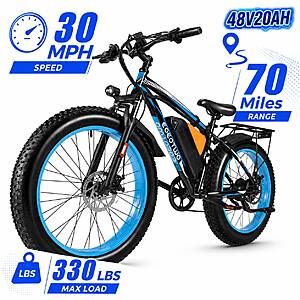 EOEOTWO E02 1500W Peak 48V20AH Blue Electric Bike 26" Fat Tire $423 + Free S/H