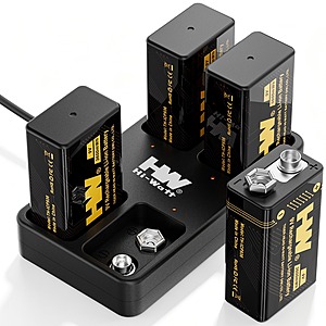 4-Pack HW 3600mWh Rechargeable 9V Batteries w/ 4-Slot Charger $14.26 + Free Shipping w/ Prime or on $35+