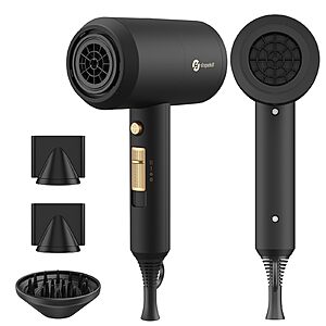 Prime Members: Slopehill Professional Ionic Hair Dryer, 1800W Fast Drying Low Noise Blow Dryer with 2 Concentrator Nozzle 1 Diffuser Attachments (Black) $19.79