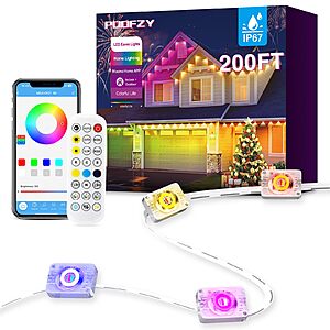 POOFZY Permanent Outdoor Lights, 200ft RGB+IC Smart Outdoor Decor, 50 Scene Modes, App/Remote Control, IP67 $72.19