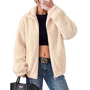 GRACE KARIN Women's Full Zip Sherpa Fleece Jacket with Pockets White M $28.79